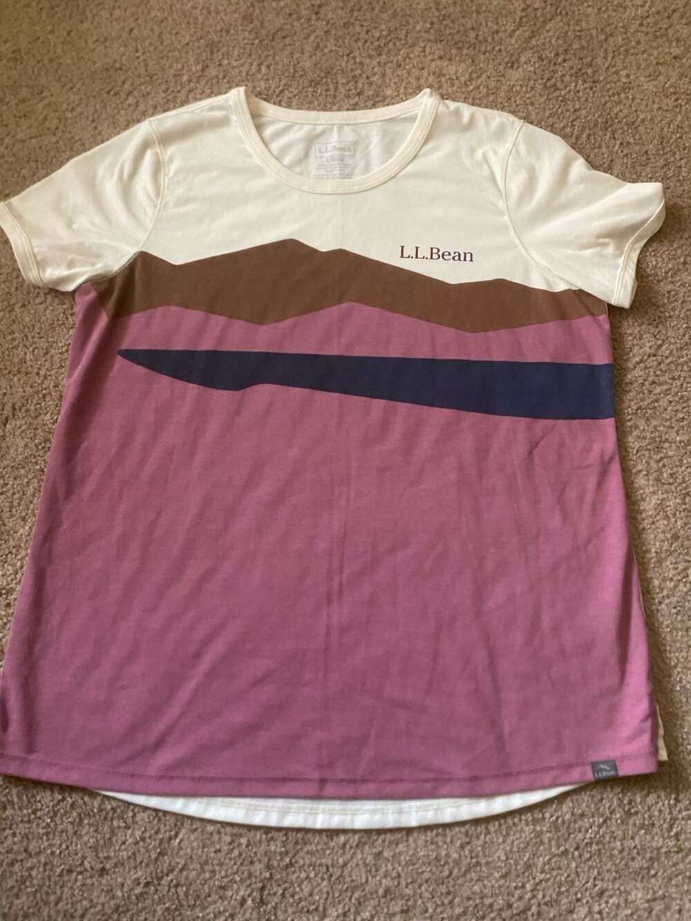 Ll Bean Mountainside Crewneck Tee Size L-Reg Multicolor Graphic